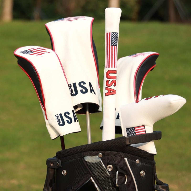 Frimon Golf Club Head Covers,4pcs or 1pc USA Golf Head Covers for Woods and Driver Fairway Hybrid - PU Leather Mallet Blade Putter for Men Women Golf Enthusiast - Image 2